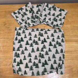 Threshold Christmas Pine Tree Cloth Napkin Set 5 Green Natural Cotton Linen Mix